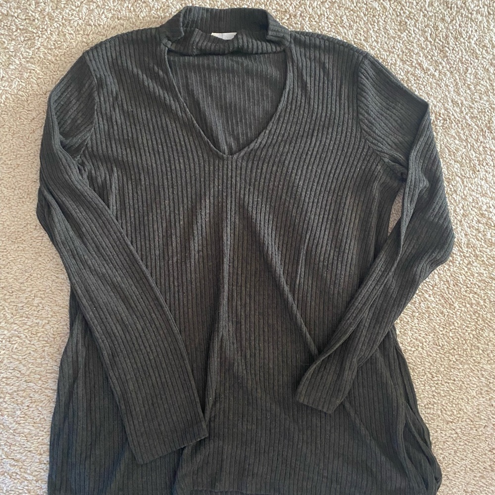 Lush Charcoal V-Neck Ribbed Sweater